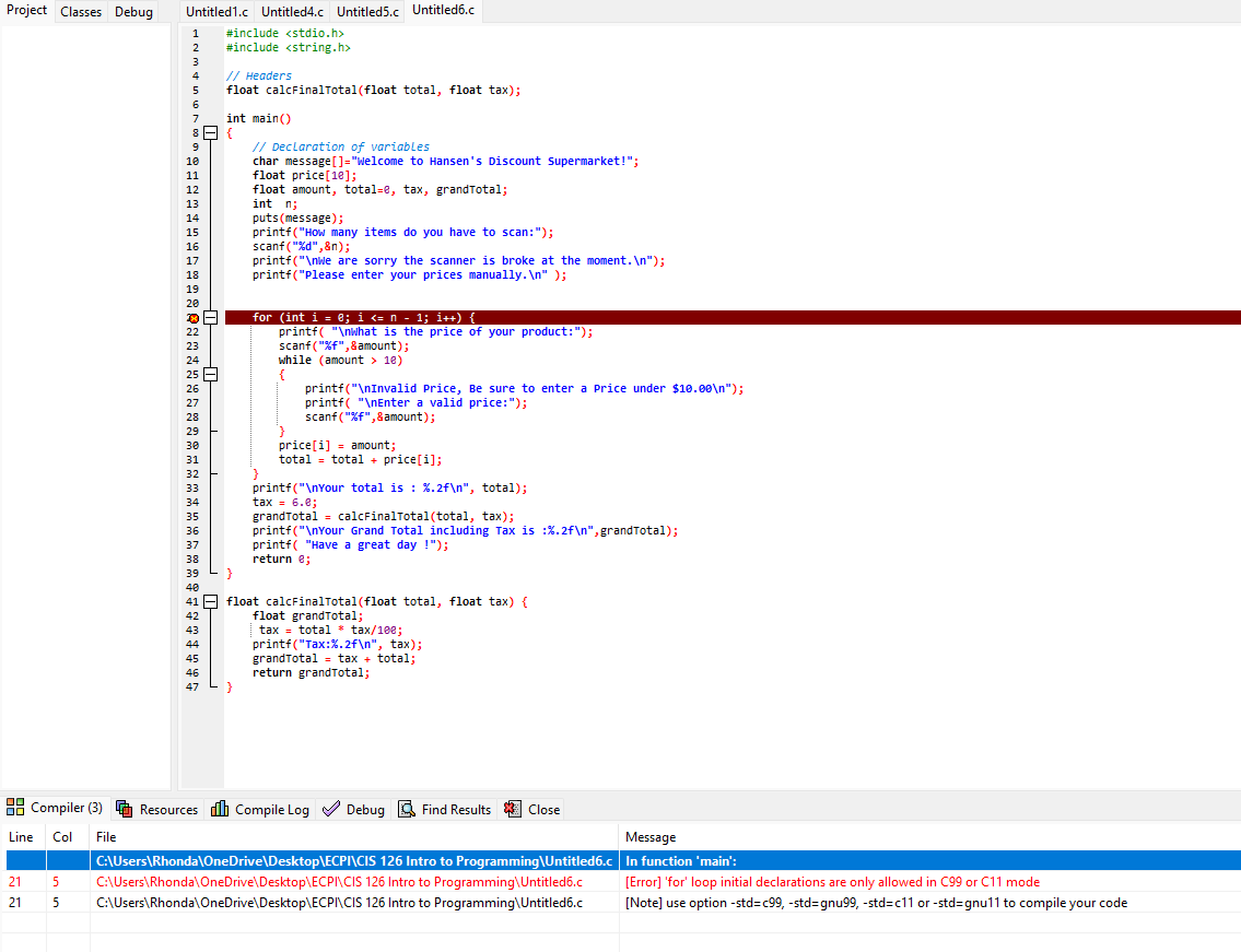 why does my program not run correctly? What am I