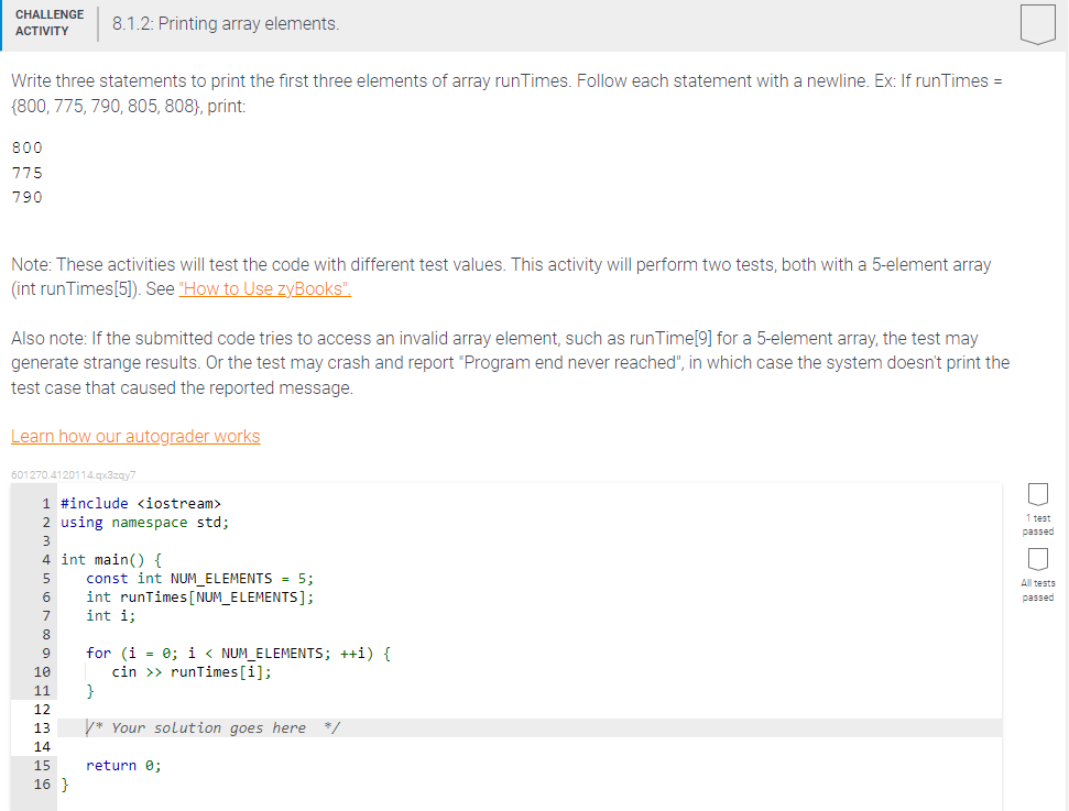 8 . 1 . 2 : Printing array elements. Write three