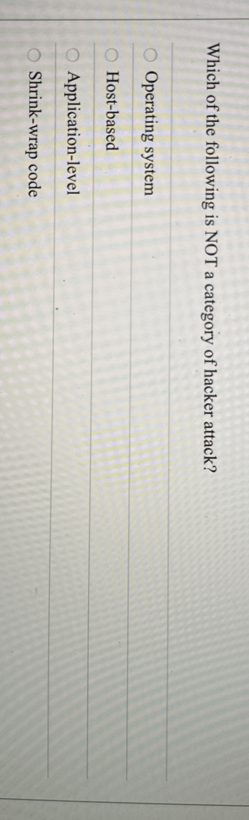 Which of the following is NOT a category of