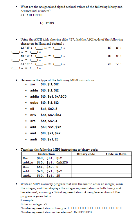 What are the unsigned and signed decimal values