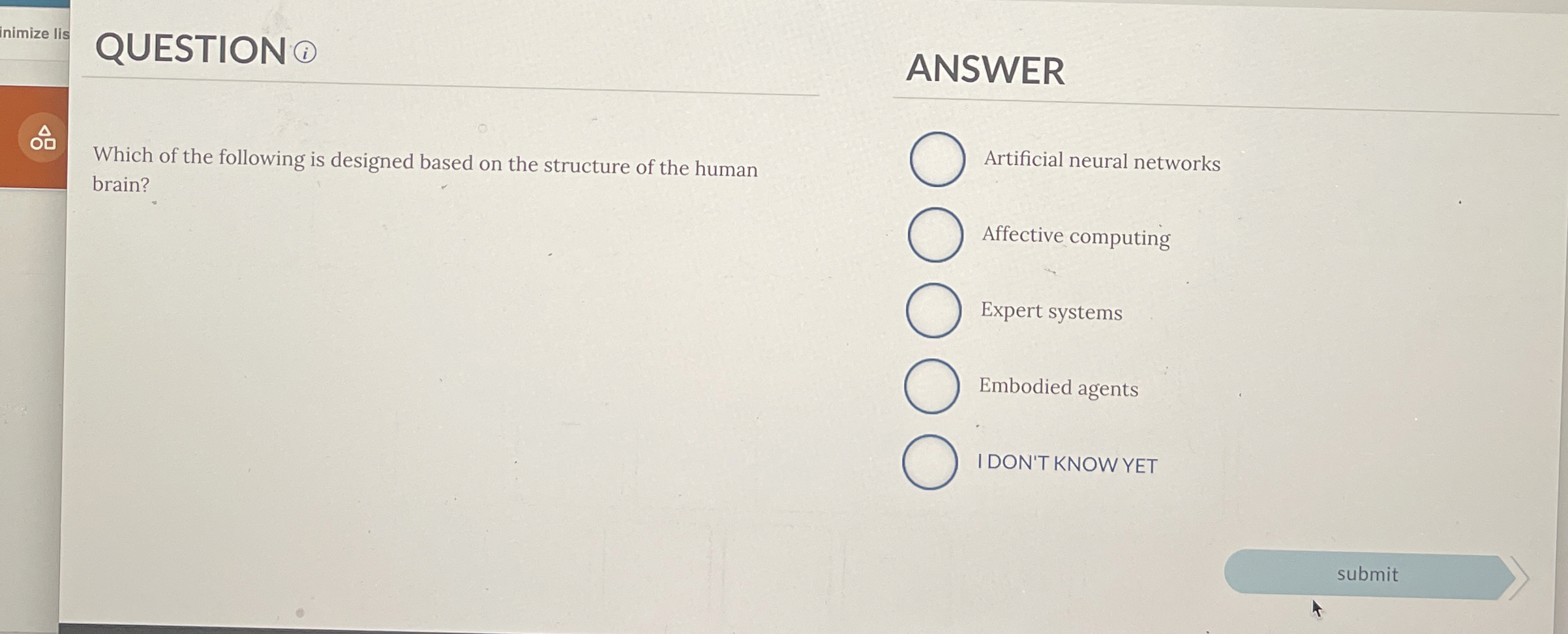 QUESTION ANSWER Which of the following is