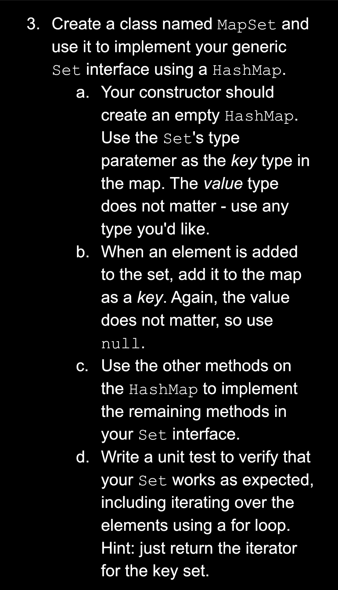 Create a class named MapSet and use it to