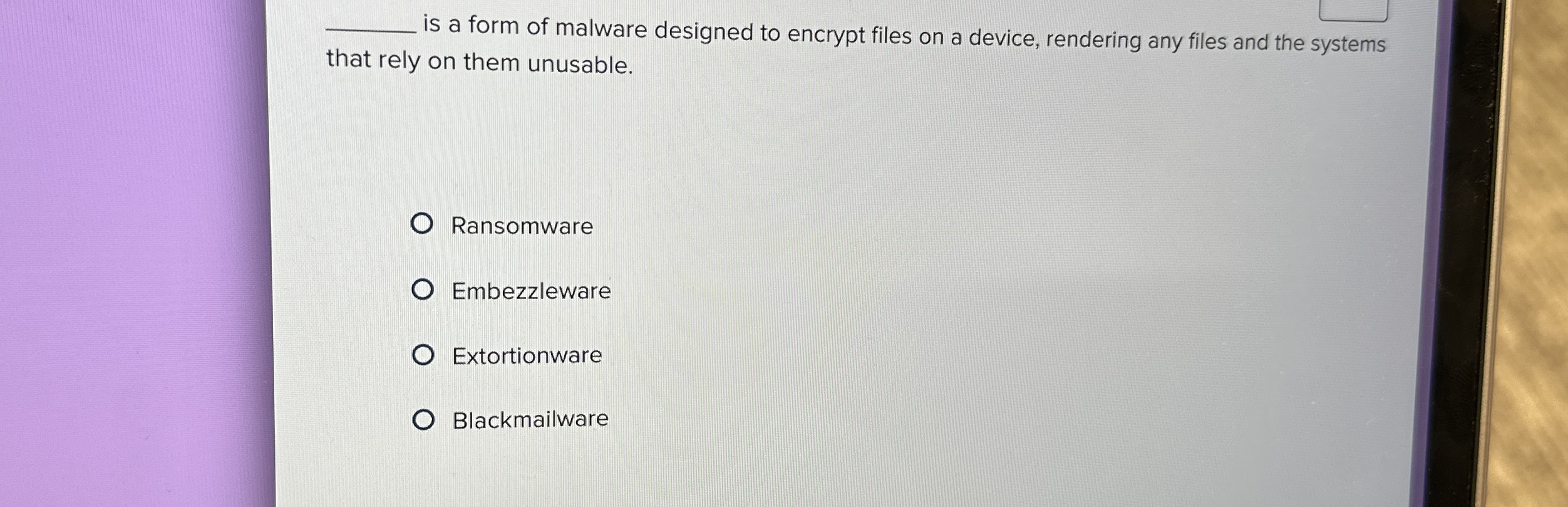 is a form of malware designed to encrypt files on