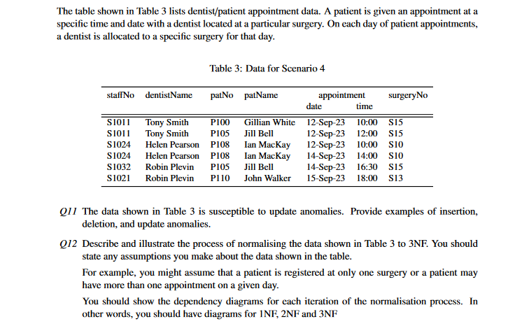 The table shown in Table 3 lists dentist /