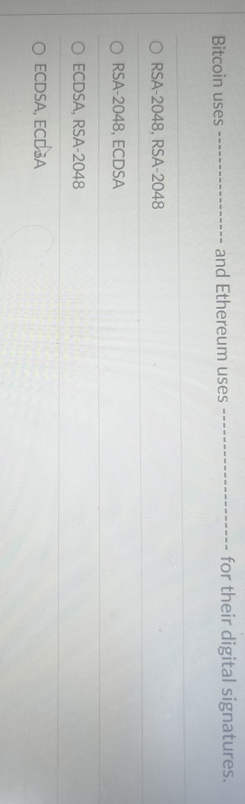 Bitcoin uses q , and Ethereum uses q , for their