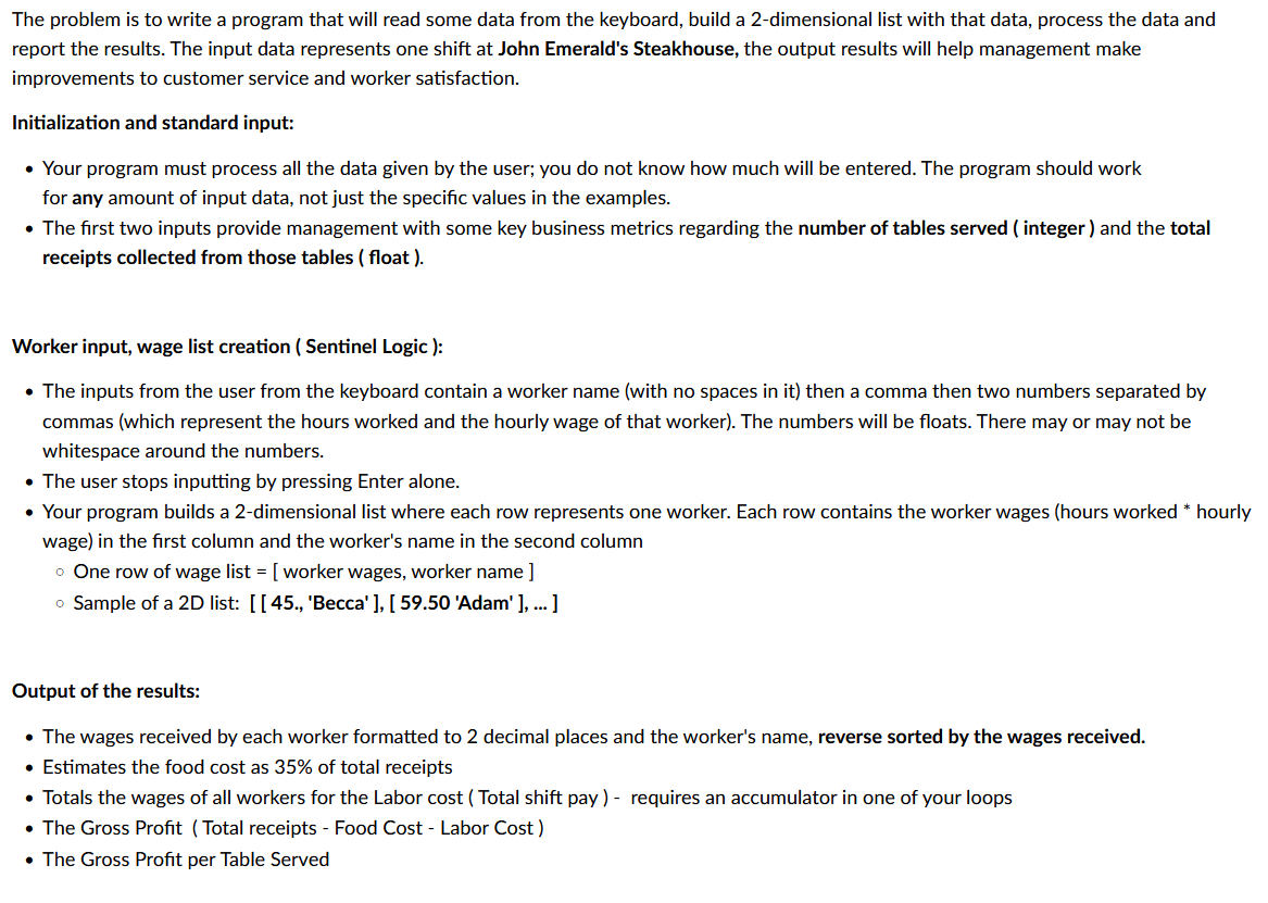 The problem is to write a program that will read