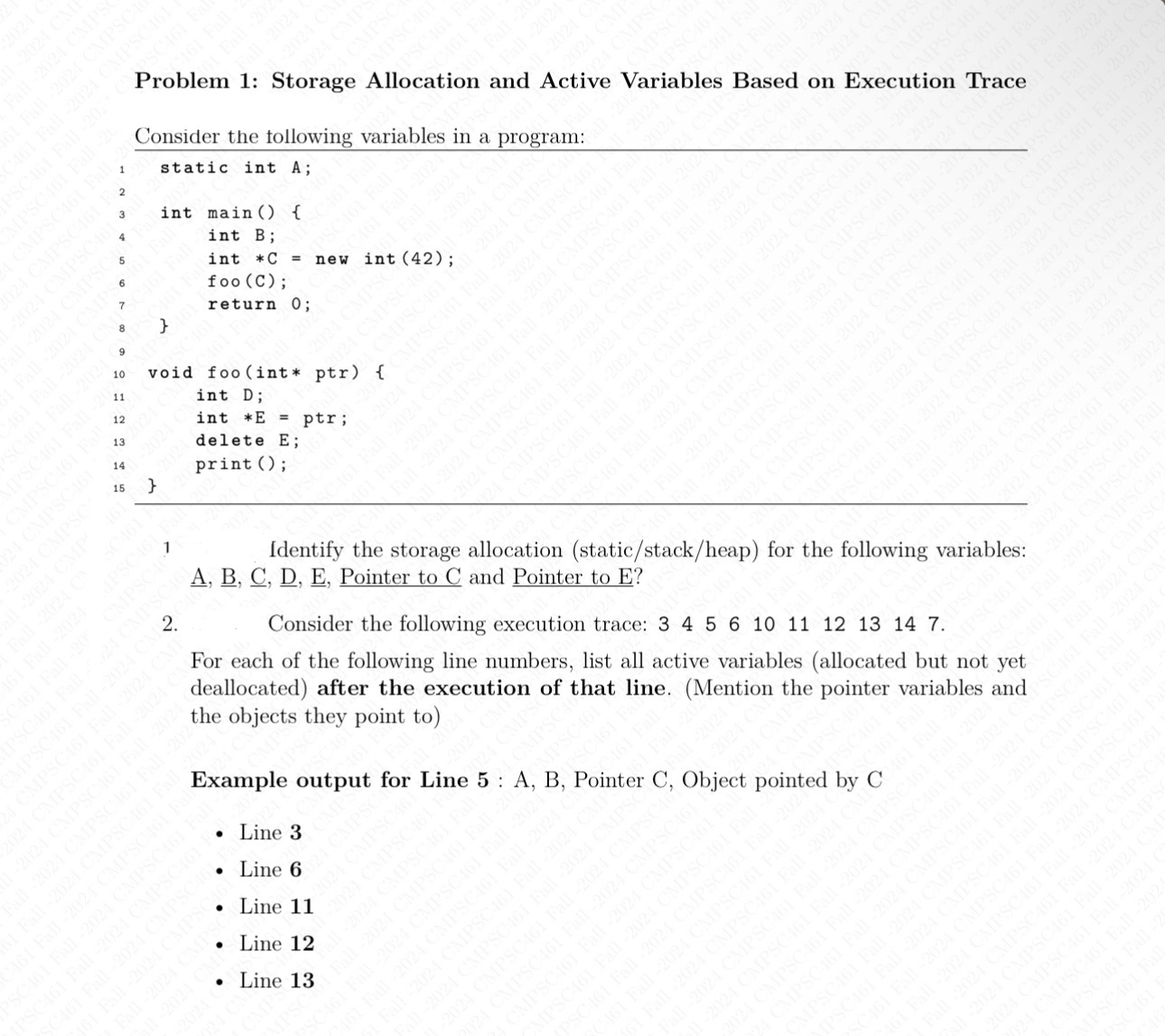 Problem 1 : Storage Allocation and Active