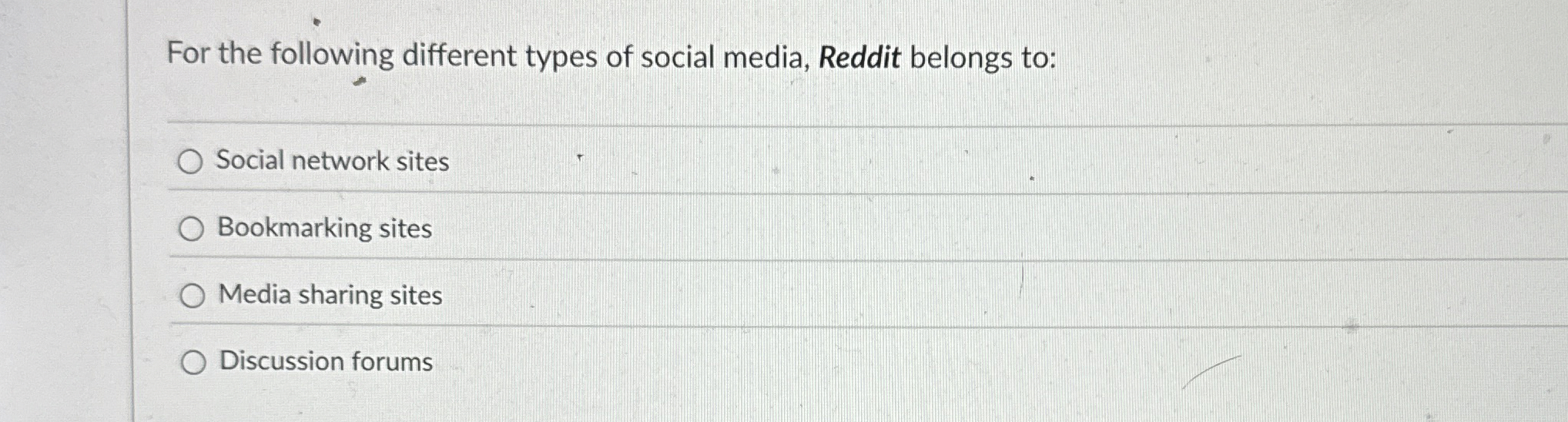 For the following different types of social
