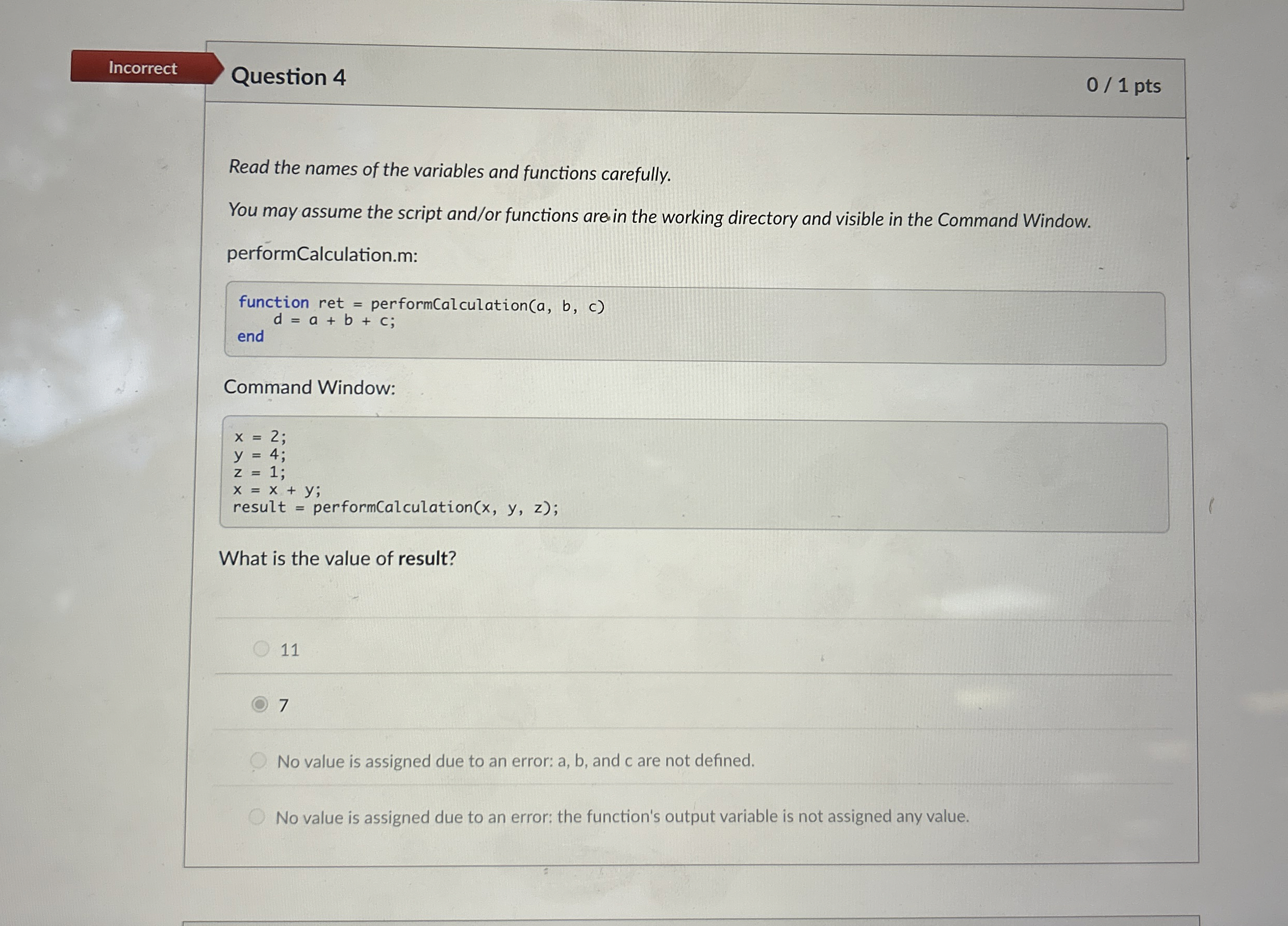 Question 4 Read the names of the variables and