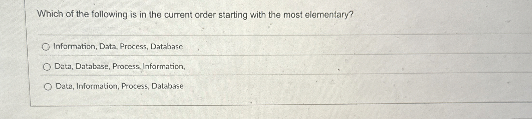 Which of the following is in the current order