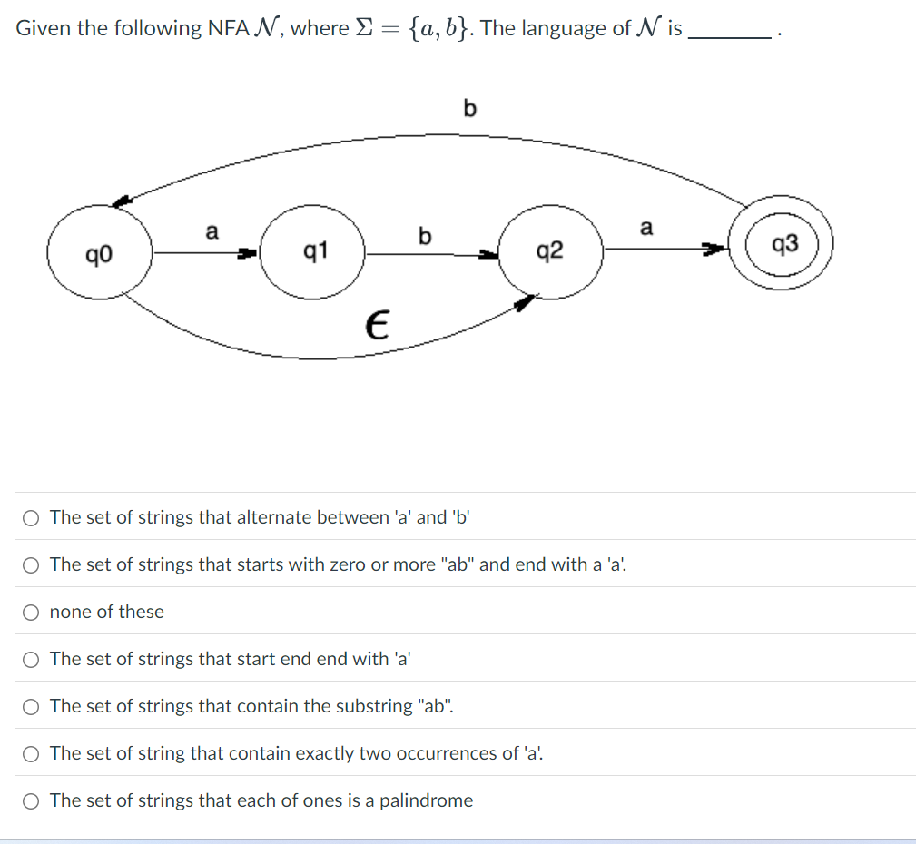 Given the following NFA N , where = { a , b } .