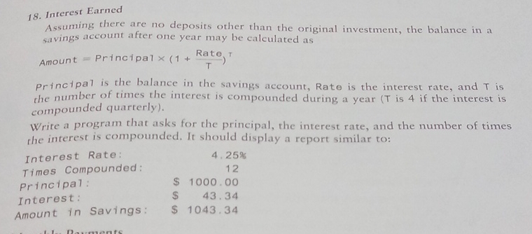 Interest Earned Assuming there are no deposits