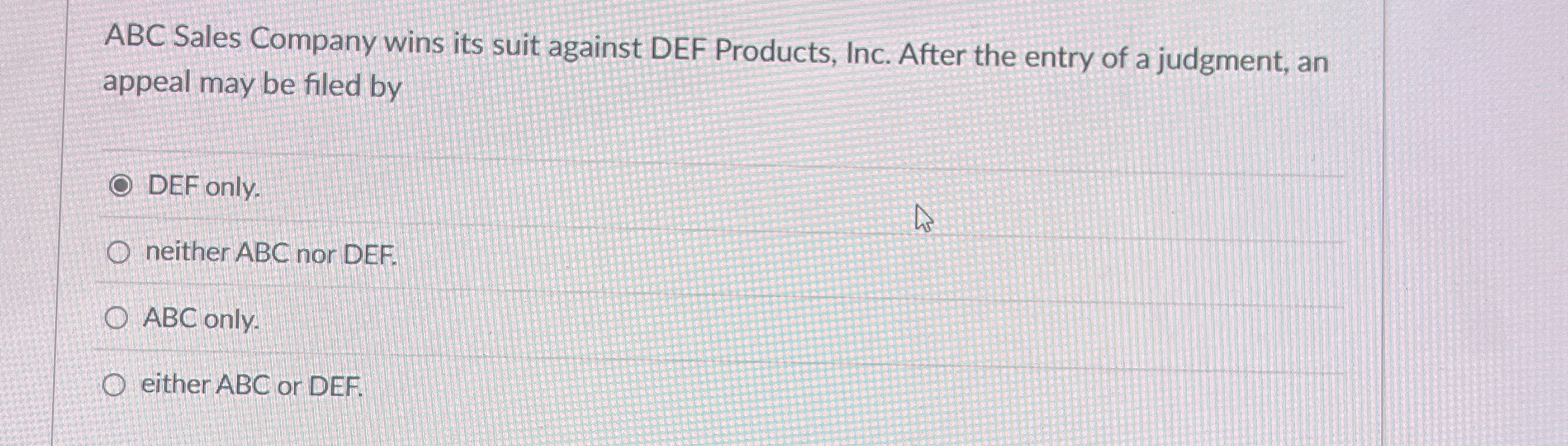 ABC Sales Company wins its suit against DEF