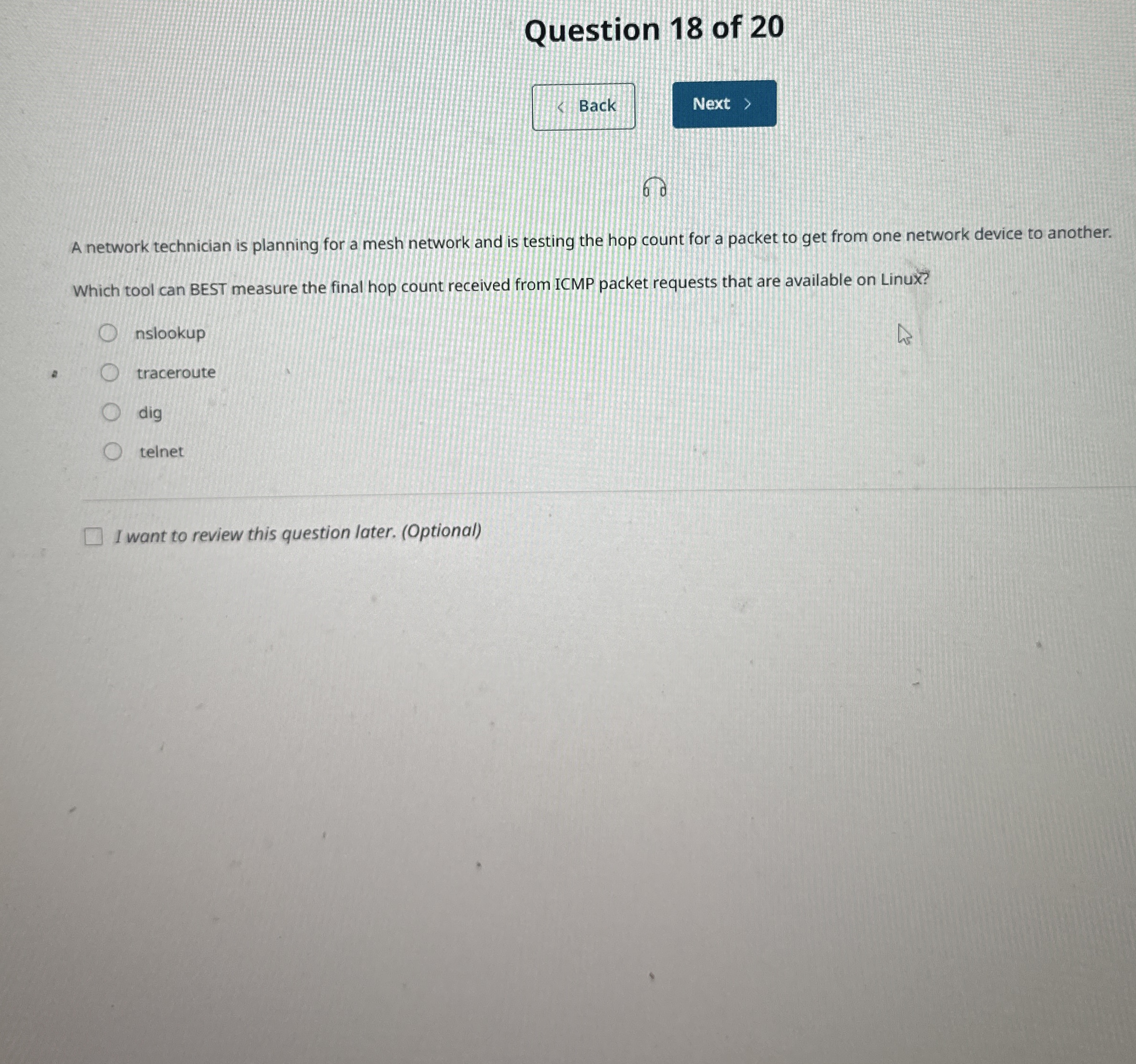 Question 1 8 of 2 0 A network technician is