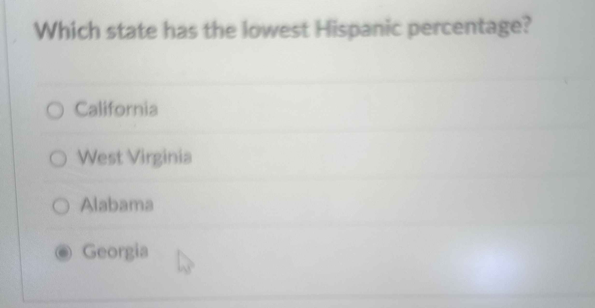Which state has the lowest Hispanic percentage?