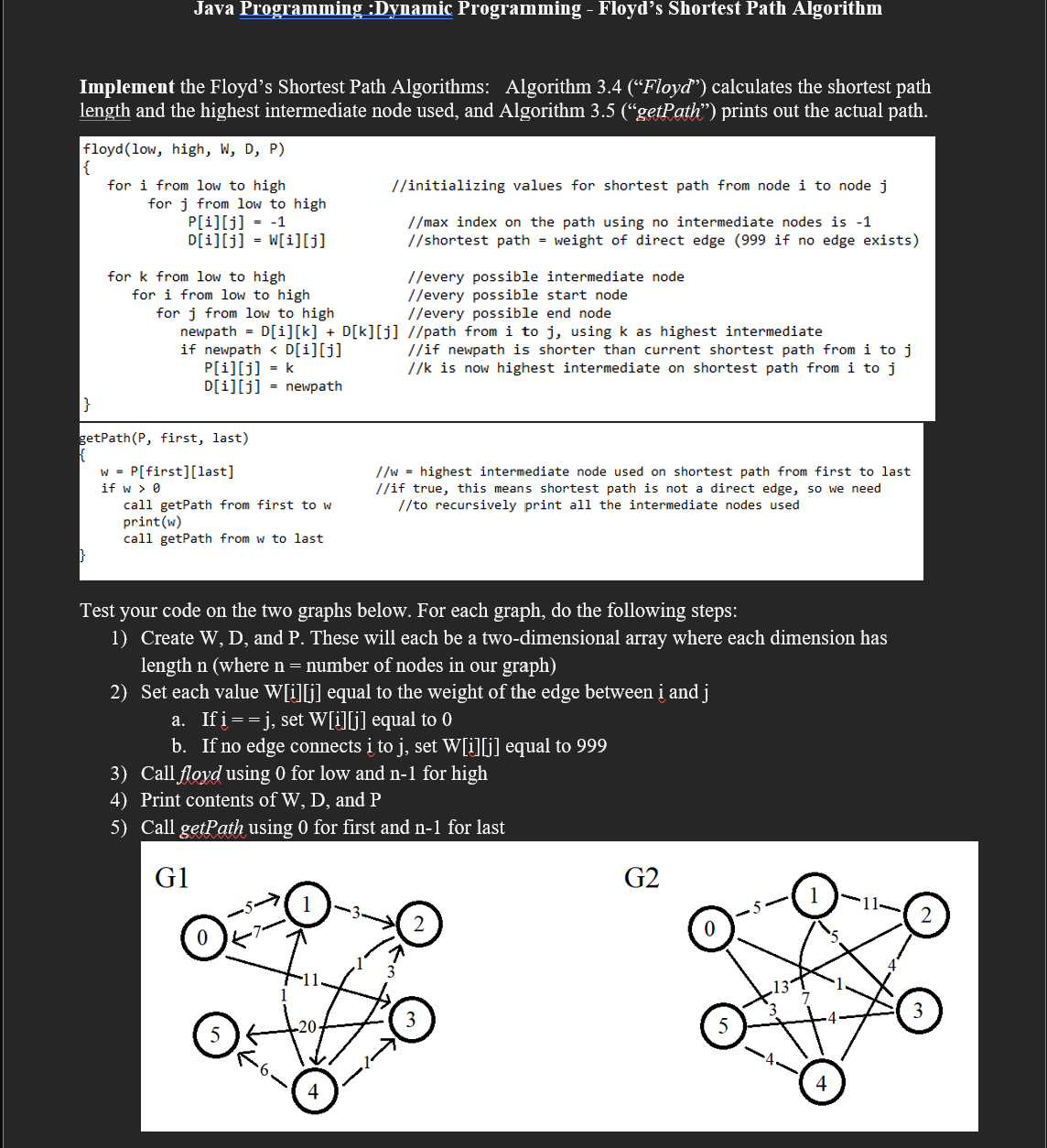 Java Programming :Dynamic Programming - Floyd's