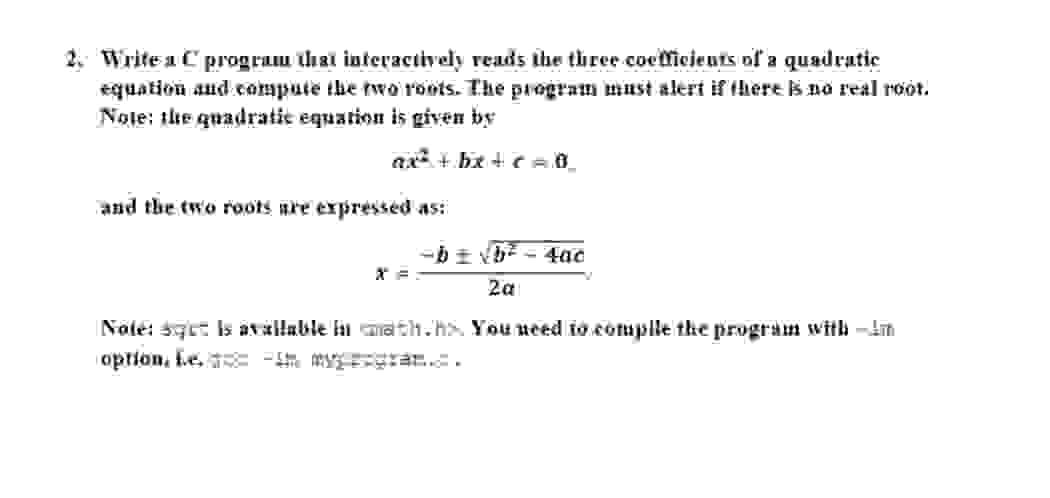 Write a C program that interactively reads the