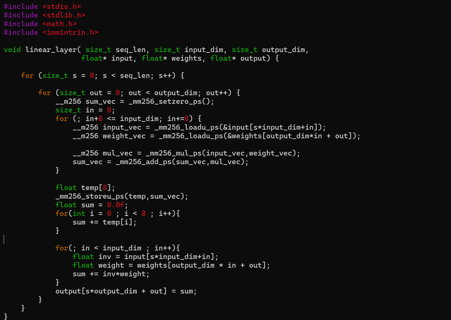 I am trying to optimize linear layer function