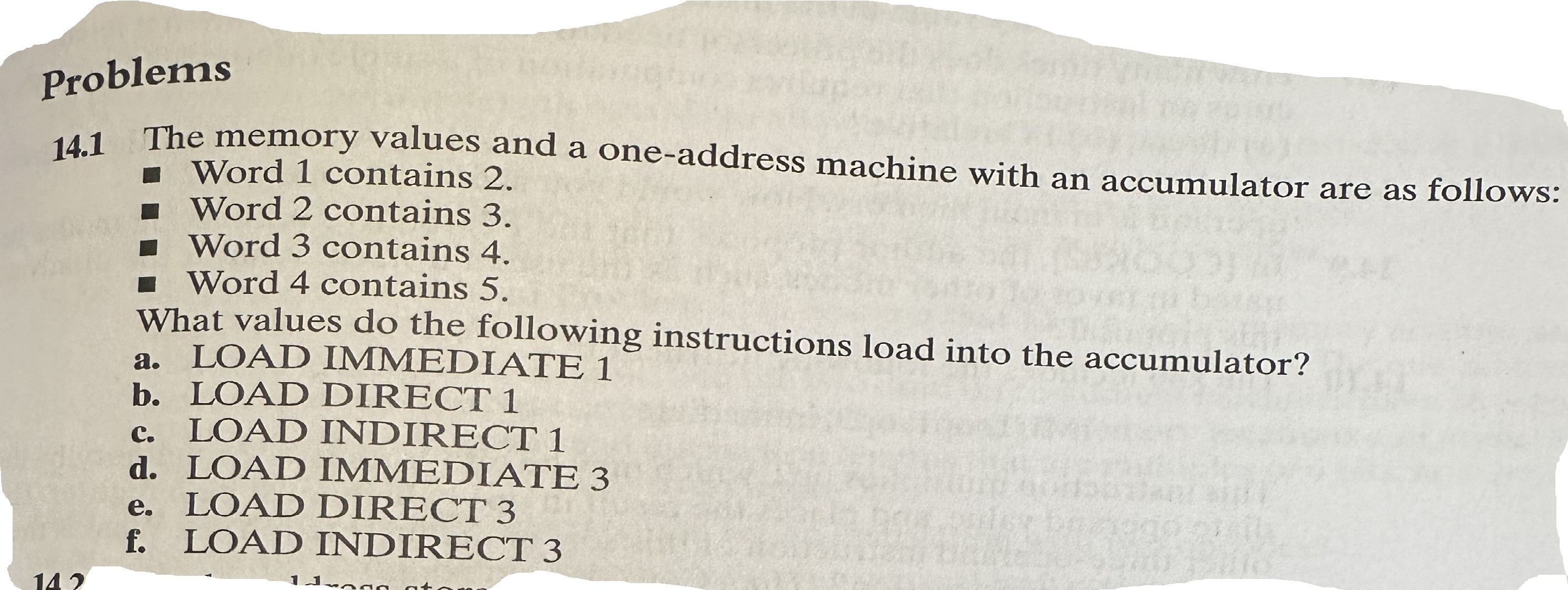 1 4 . 1 The memory values and a one - address