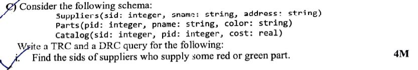 C ) Consider the following schema: Suppliers (