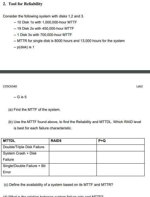 1 2 3 4 2 . Tool for Reliability Consider the