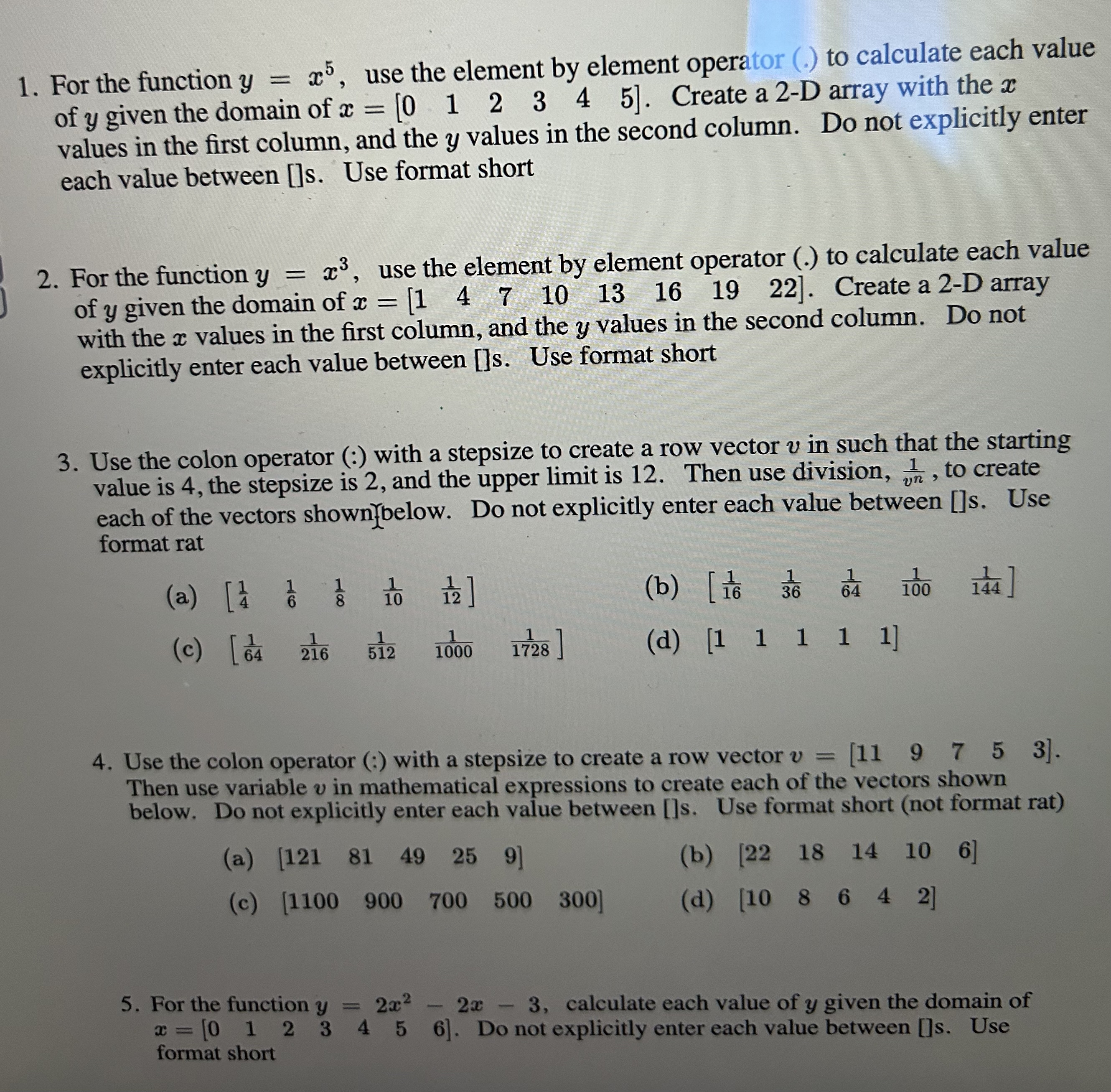 For the function y = x 5 , use the element by