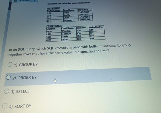 CUSTOMER In an SQL query, which SQL keyword is
