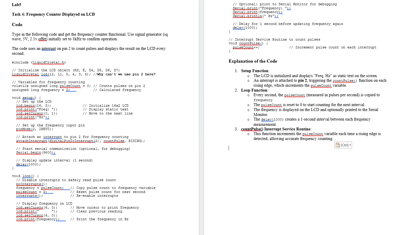 Lab 5 Task 4 : Frequency Counter Displayed on LCD