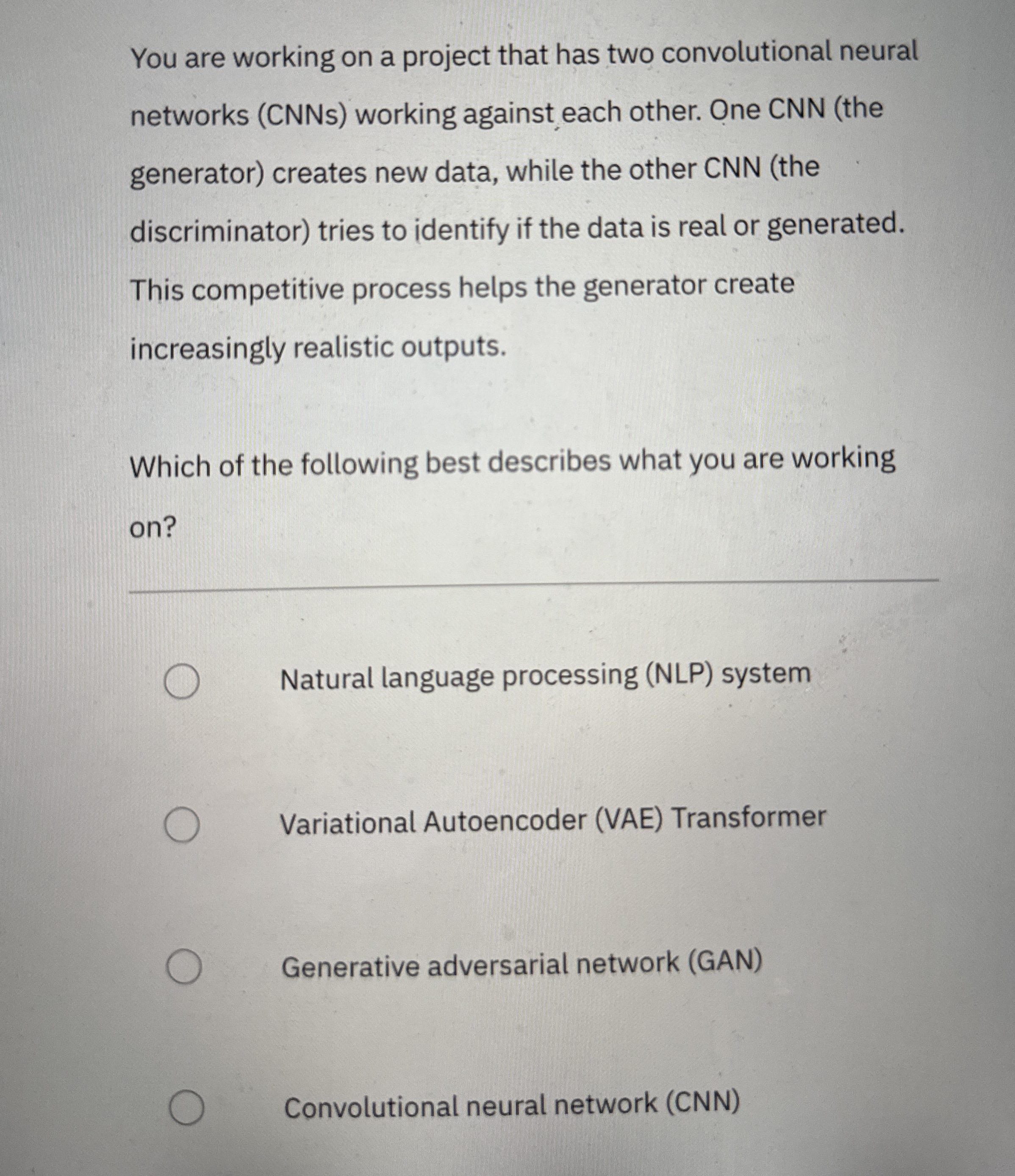 You are working on a project that has two