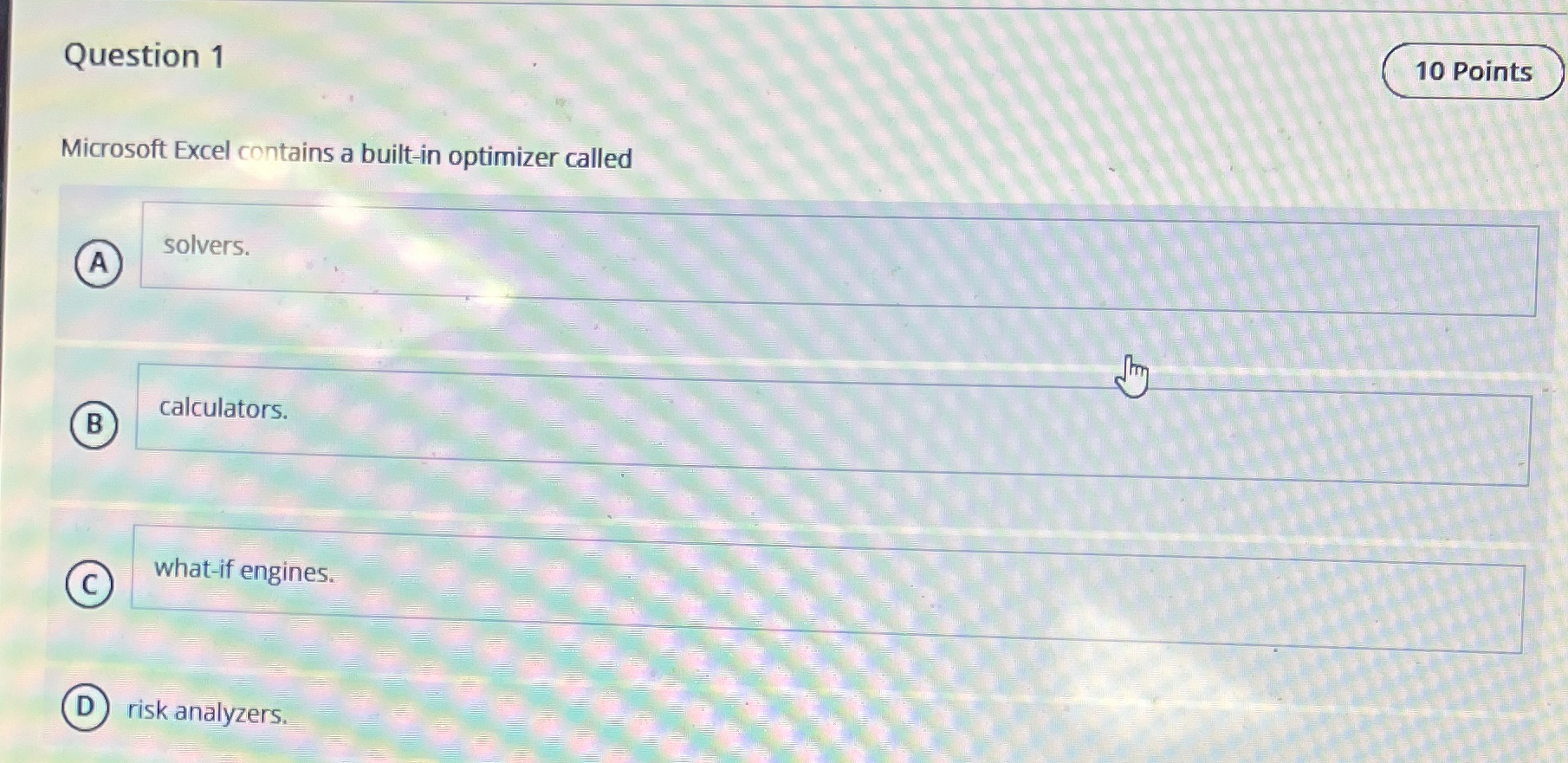 Question 1 Microsoft Excel contains a built - in