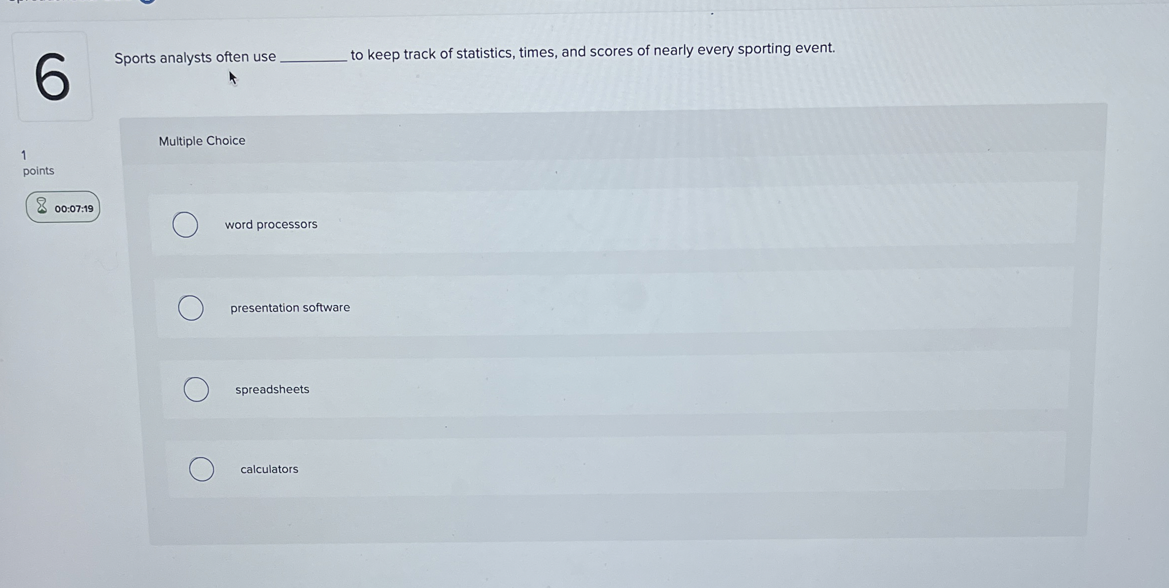 6 Sports analysts often use q , to keep track of