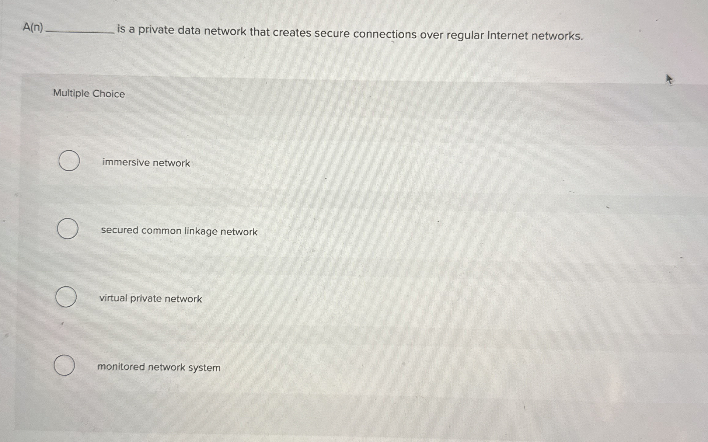 A ( n ) is a private data network that creates