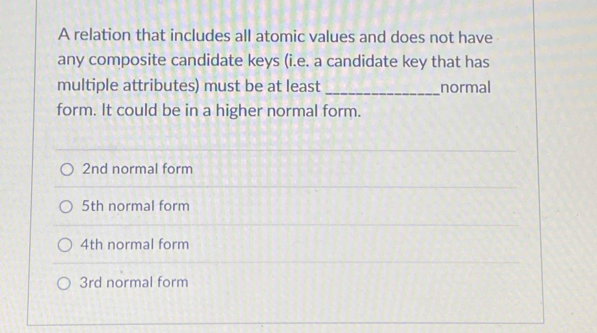 A relation that includes all atomic values and