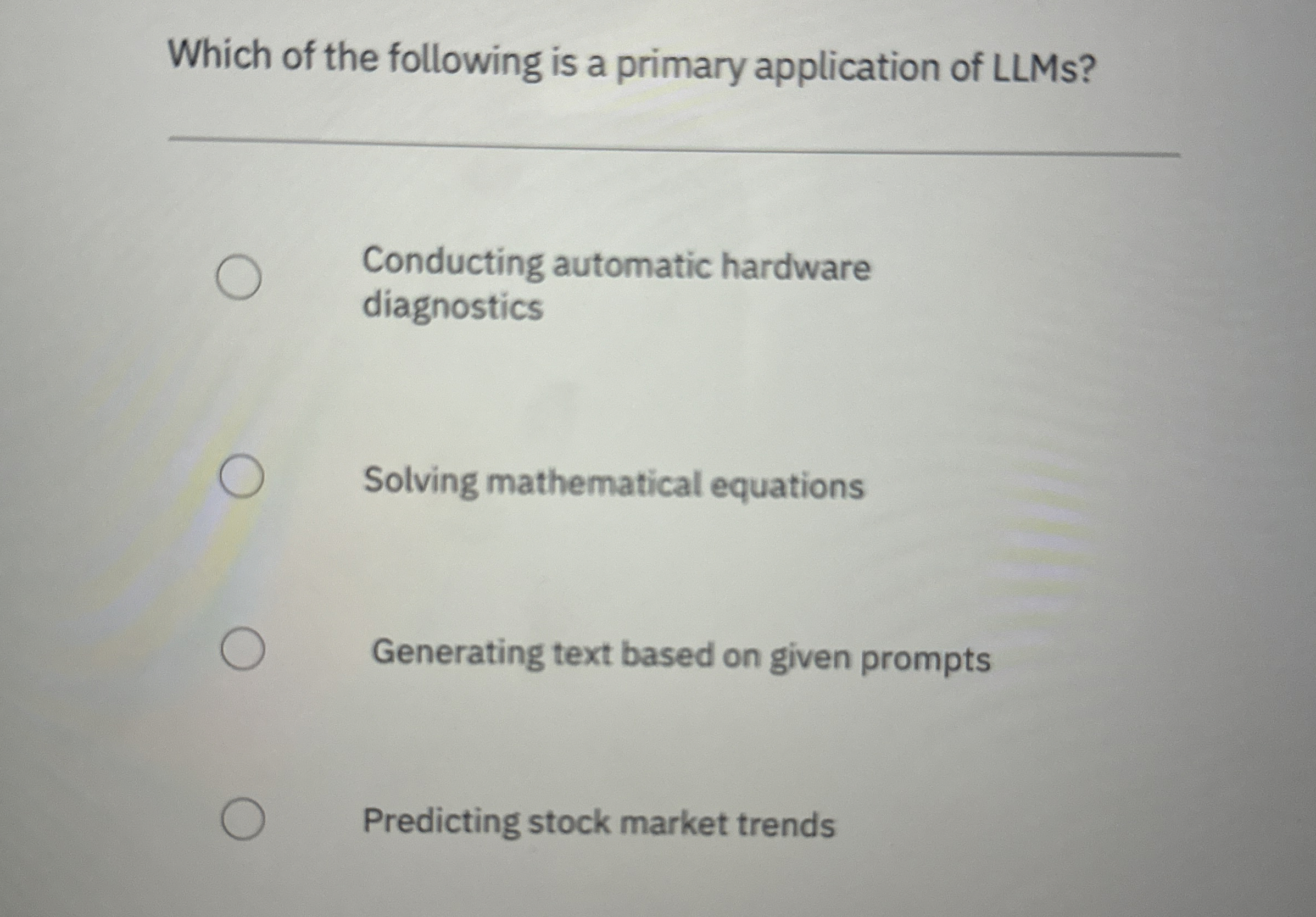 Which of the following is a primary application