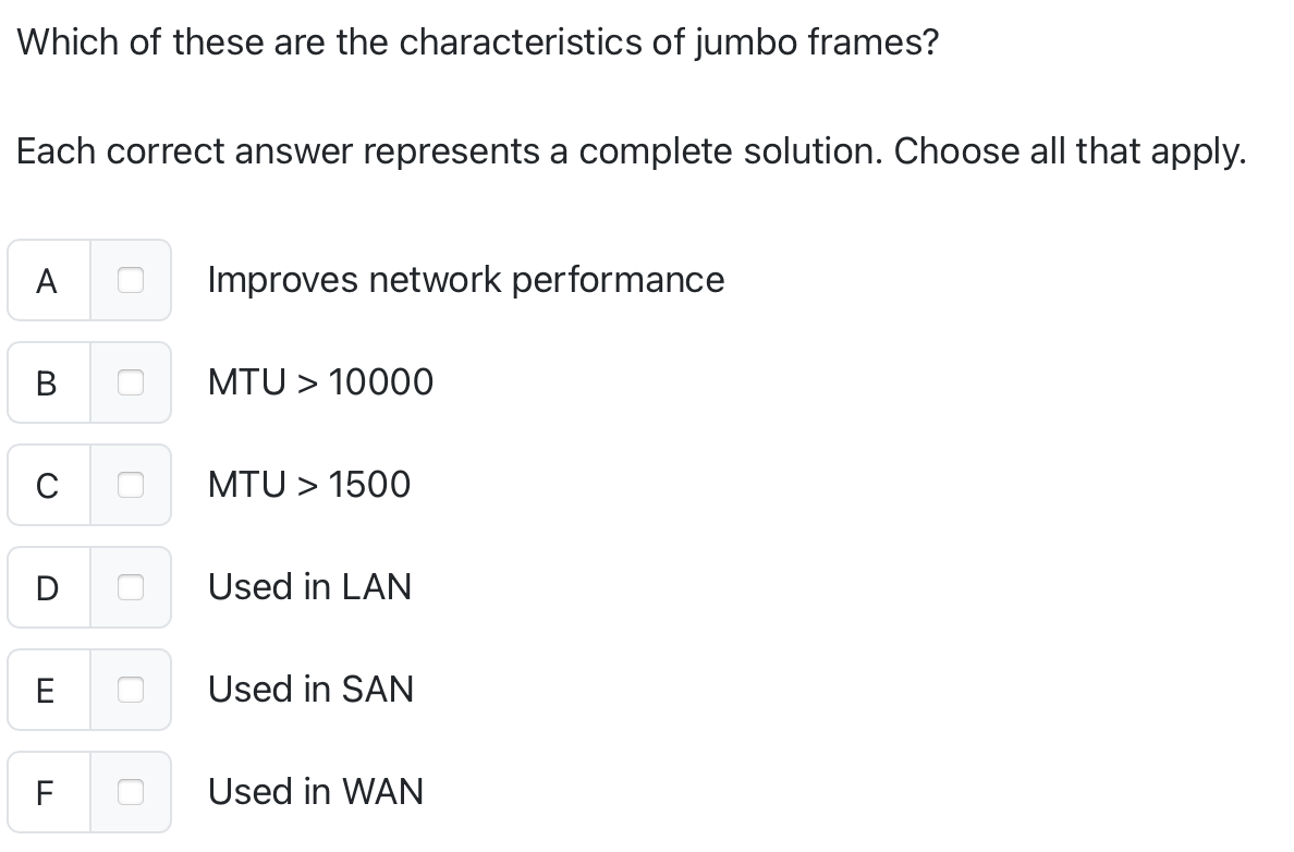 Which of these are the characteristics of jumbo