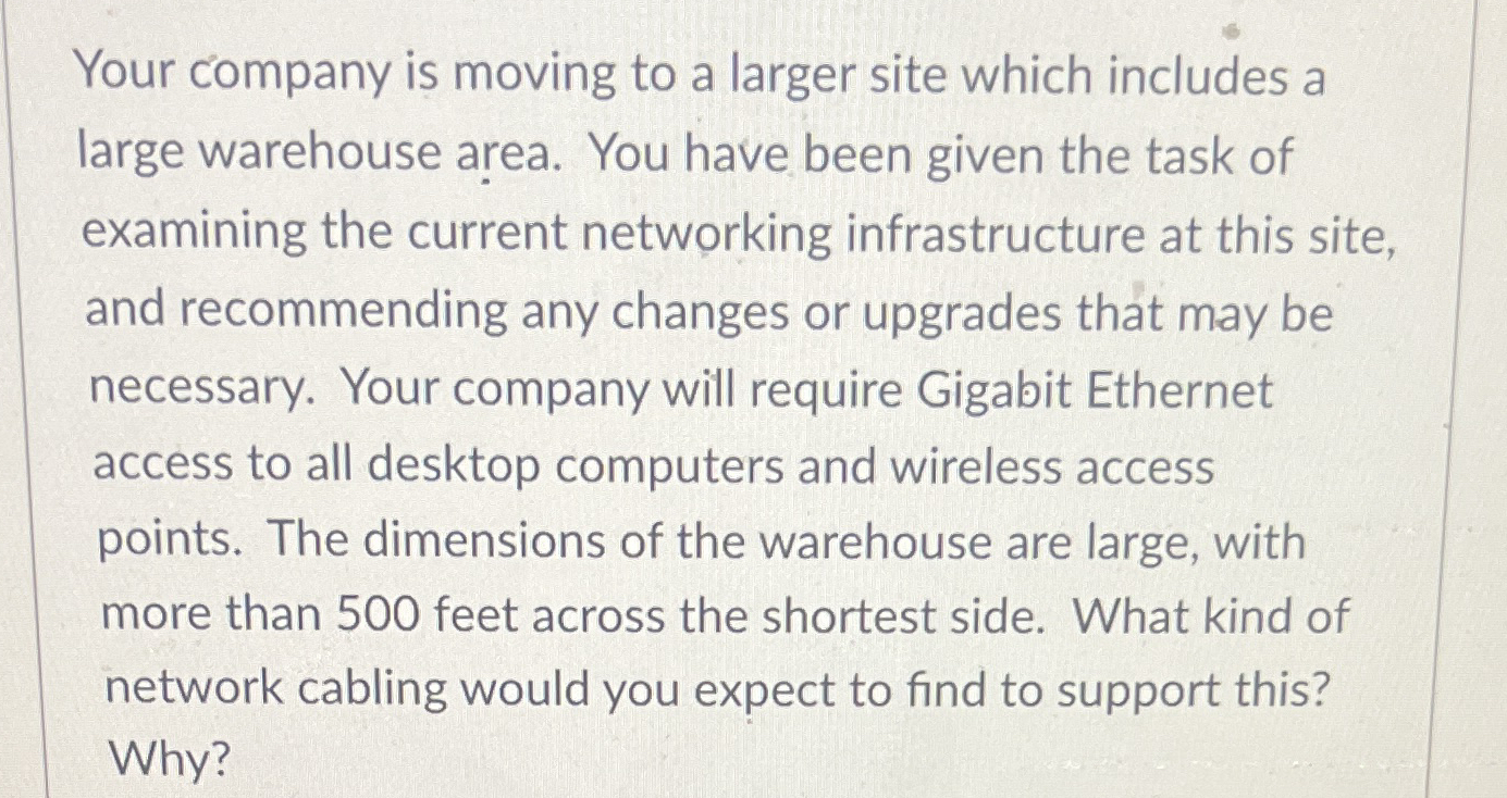 Your company is moving to a larger site which