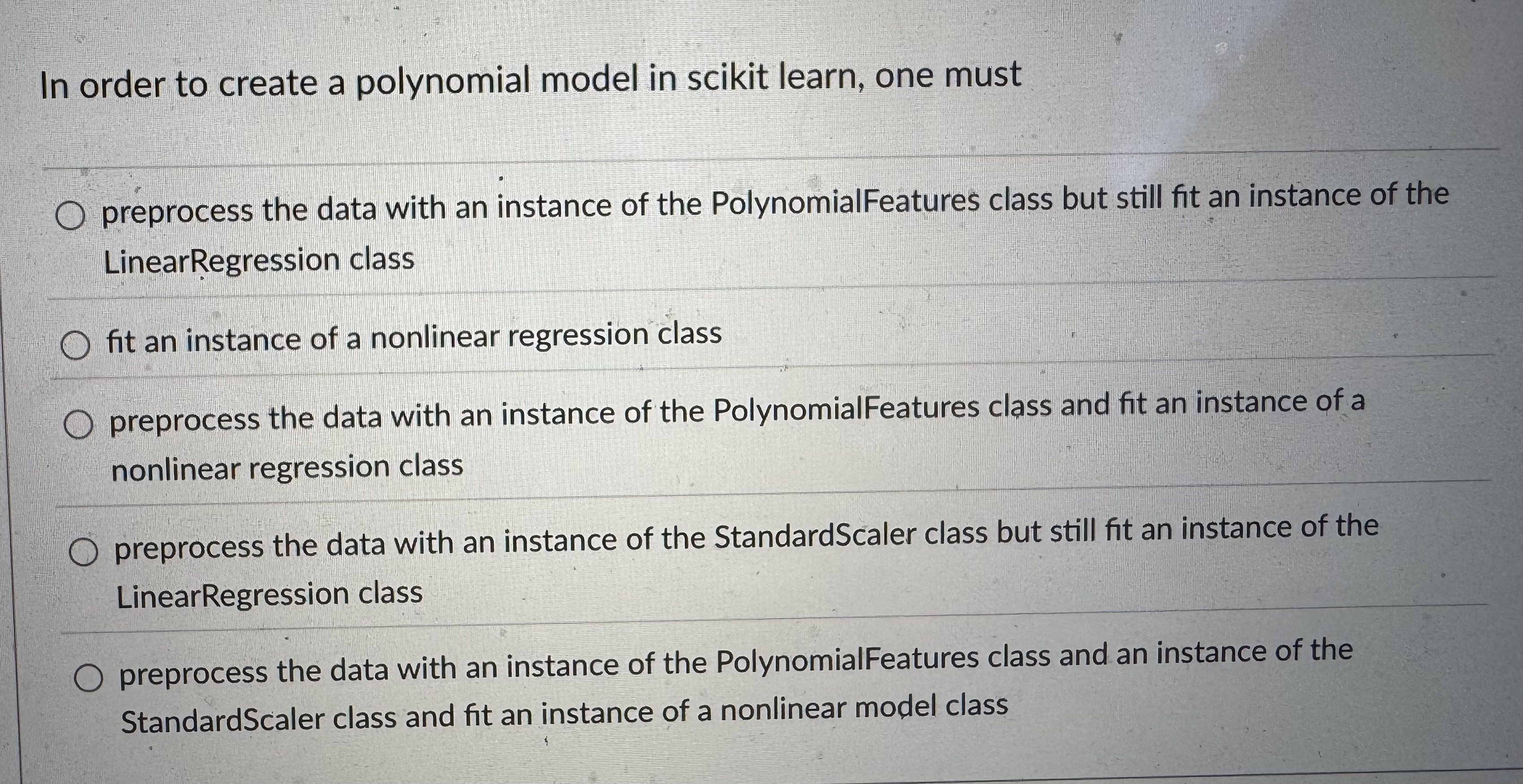 In order to create a polynomial model in scikit