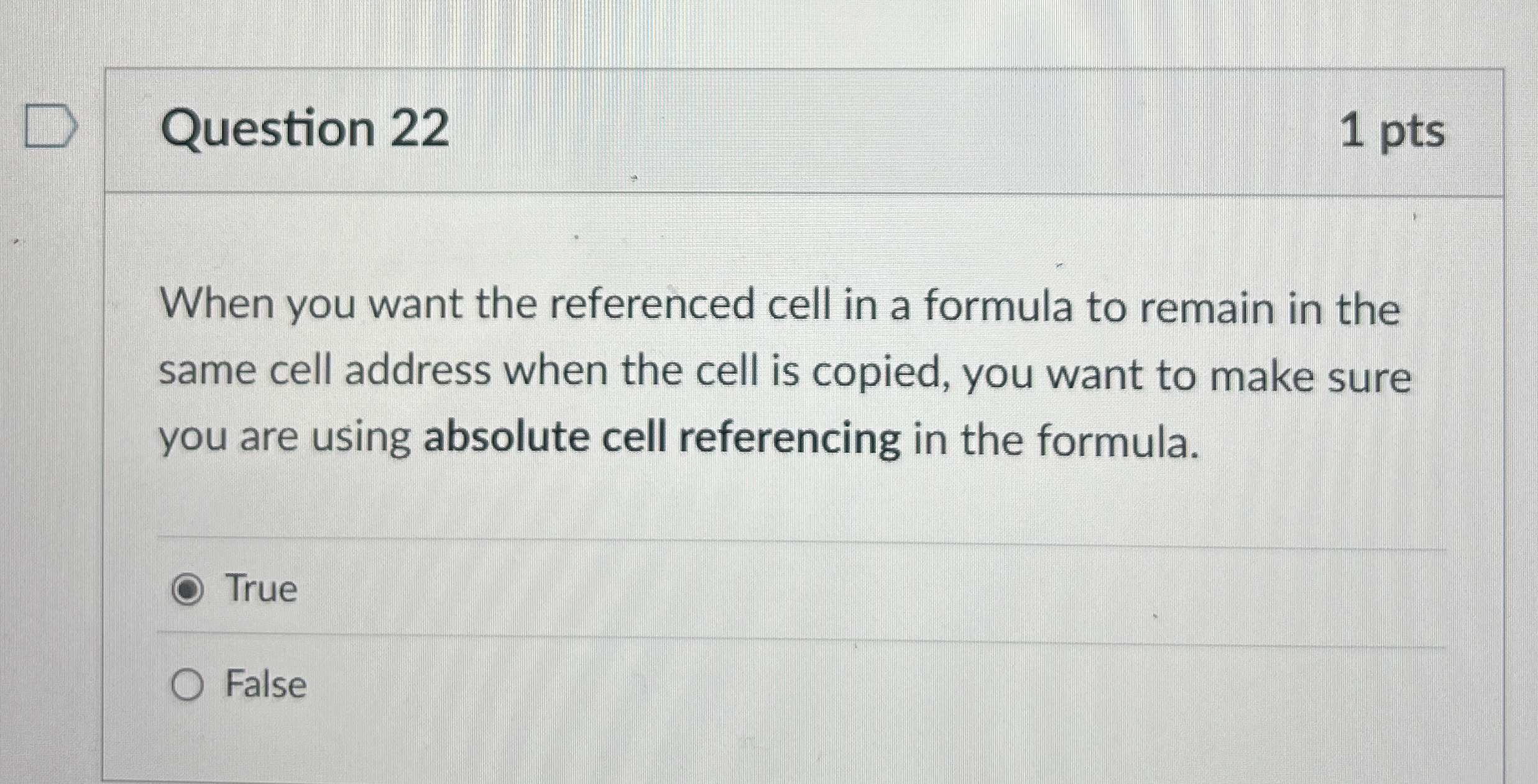 Question 2 2 When you want the referenced cell in
