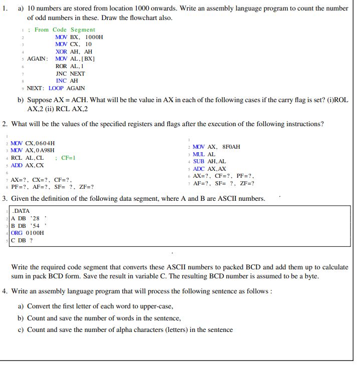 8 0 8 6 assembly a ) 1 0 numbers are stored from