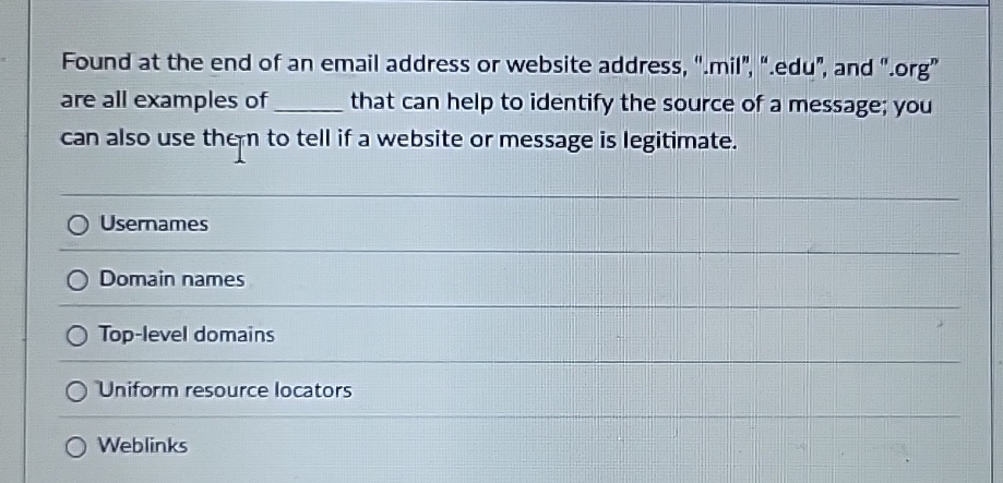 Found at the end of an email address or website