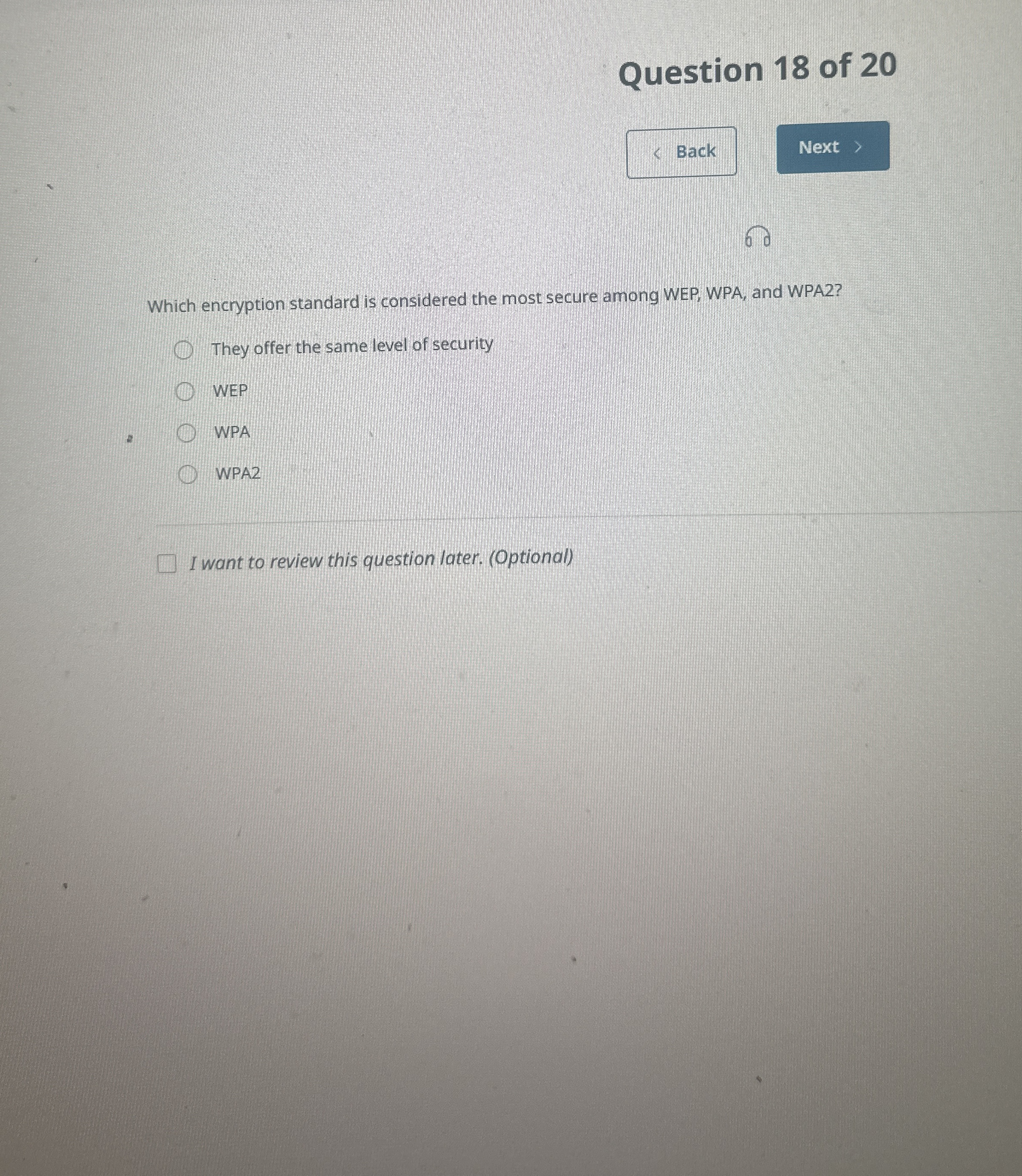 Question 1 8 of 2 0 Back 6 0 Which encryption
