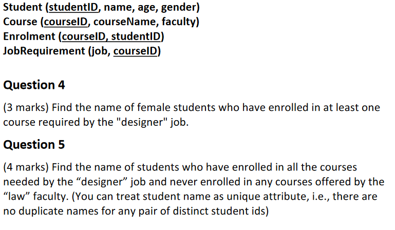 Please formulate the appropriate relational