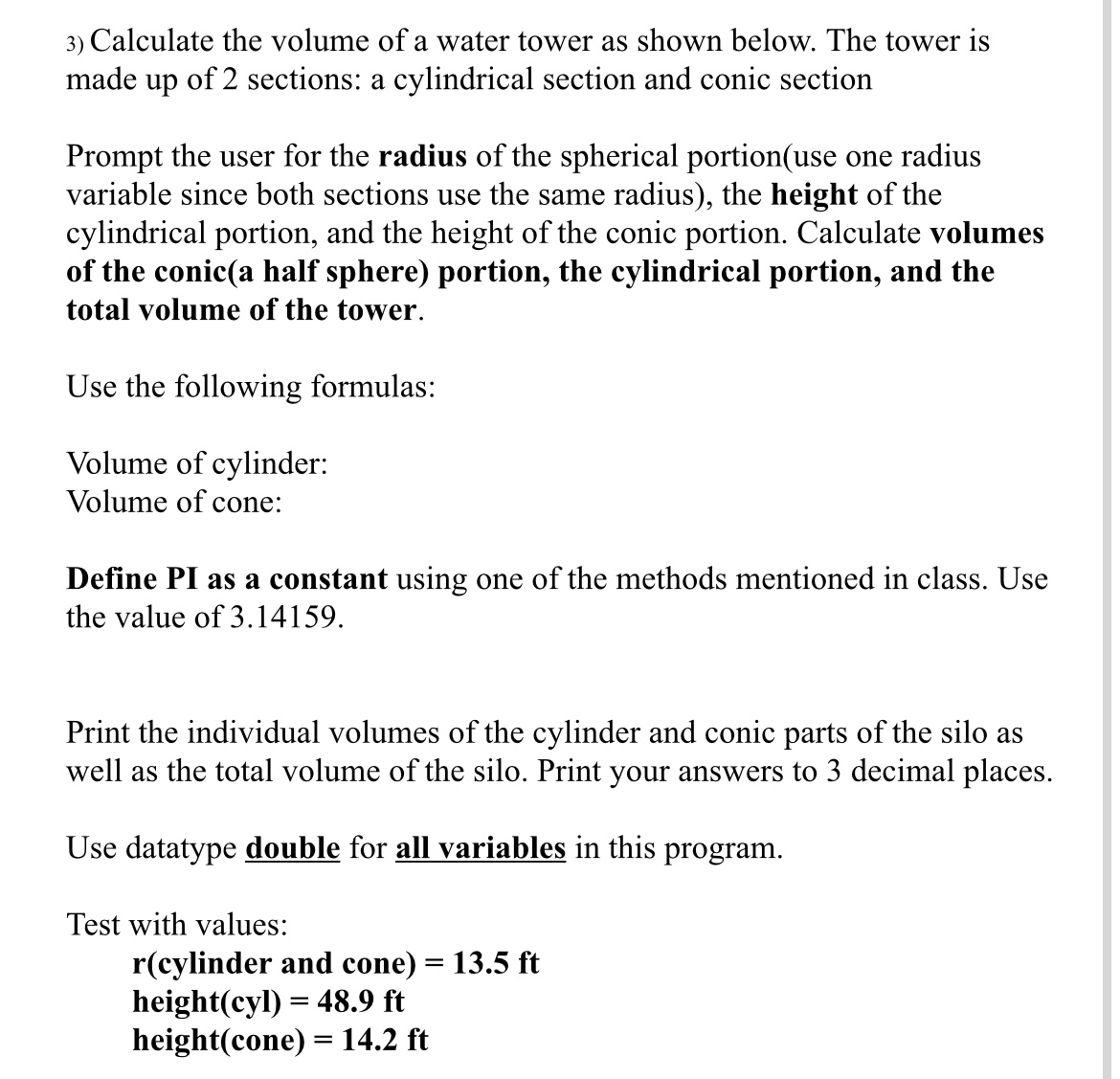 Calculate the volume of a water tower as shown