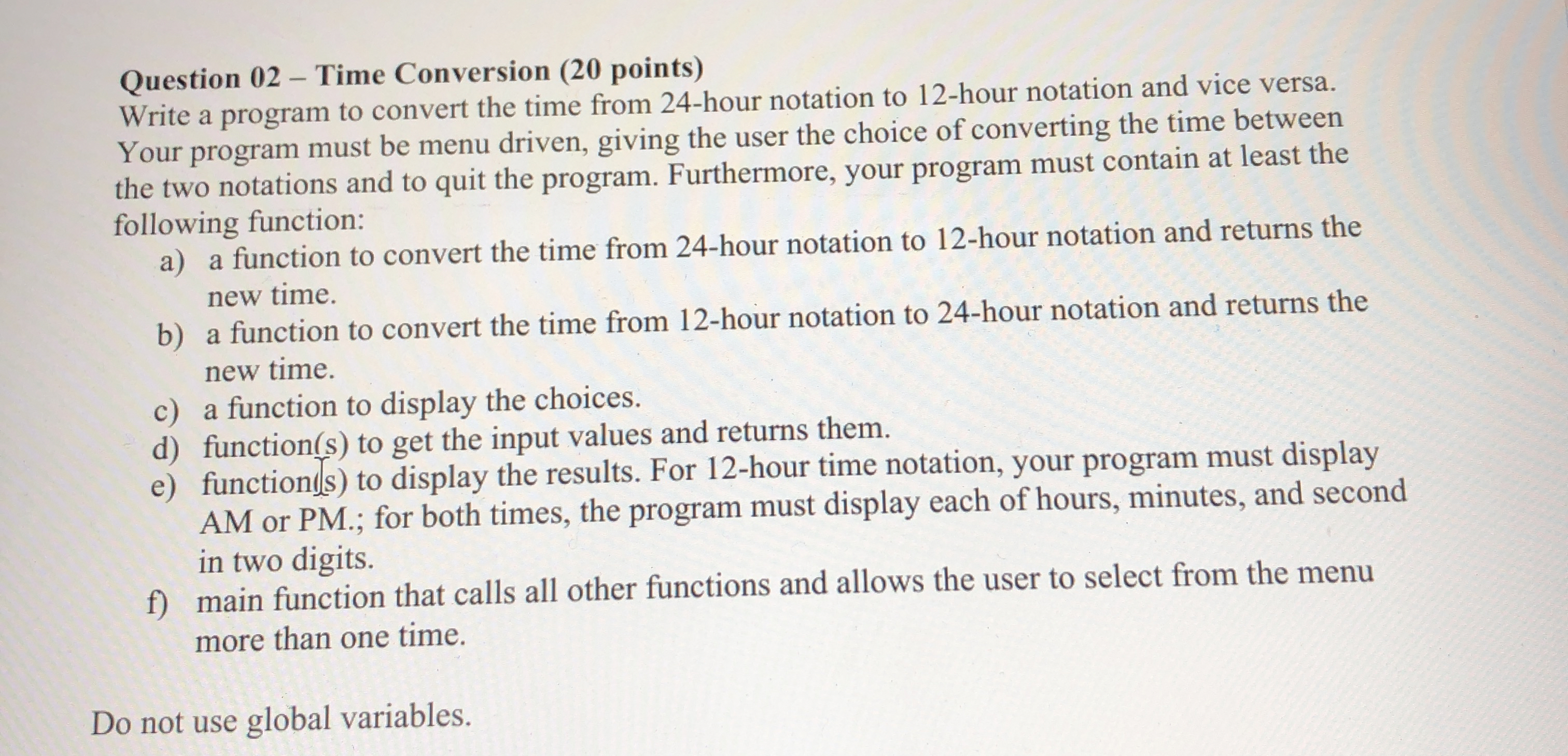 Question 0 2 - Time Conversion ( 2 0 points )