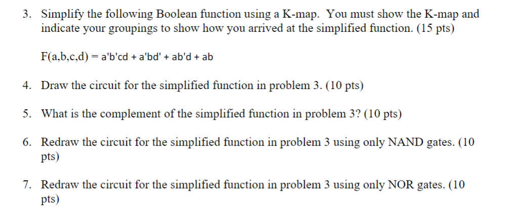 Simplify the following Boolean function using a K