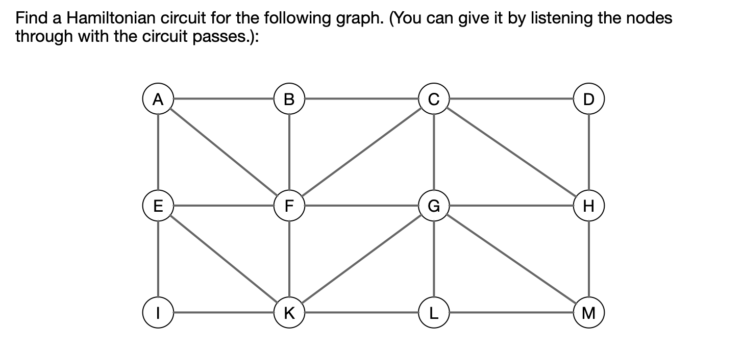 Find a Hamiltonian circuit for the following
