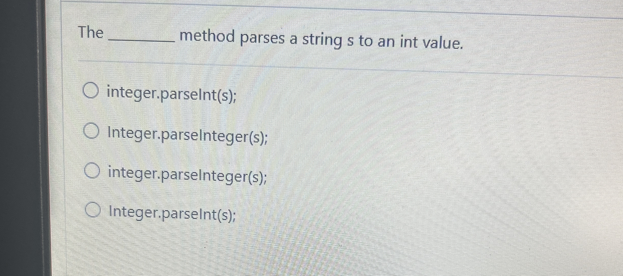 T method parses a string s to an int value.