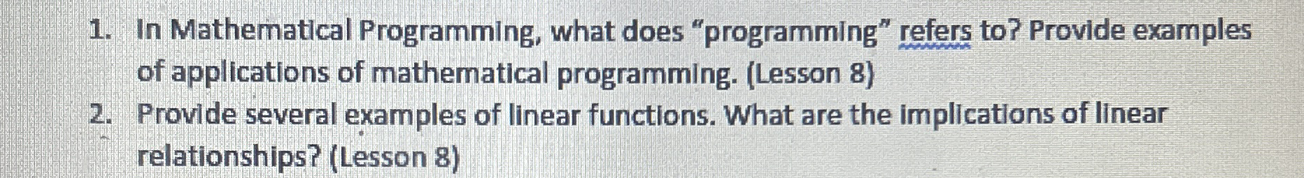 In Mathematical Programming, what does