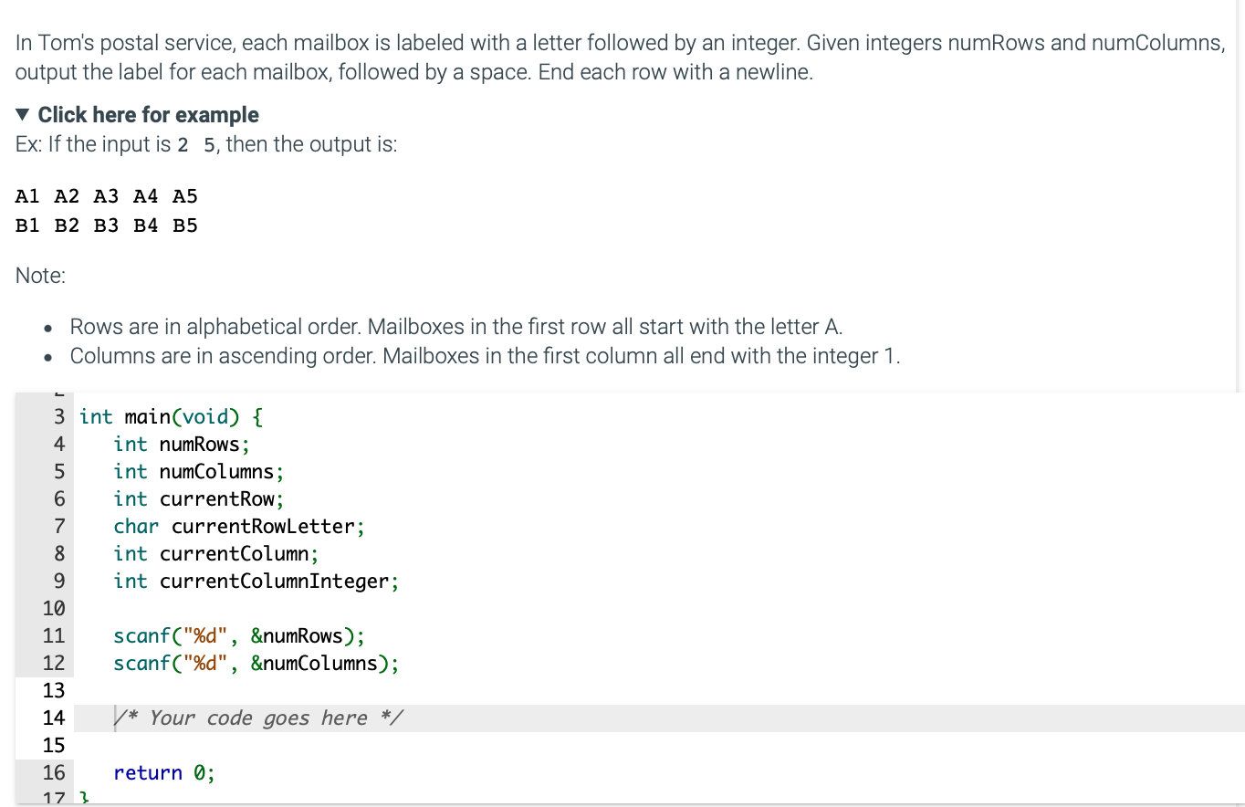 Rows are in alphabetical order. Mailboxes in the