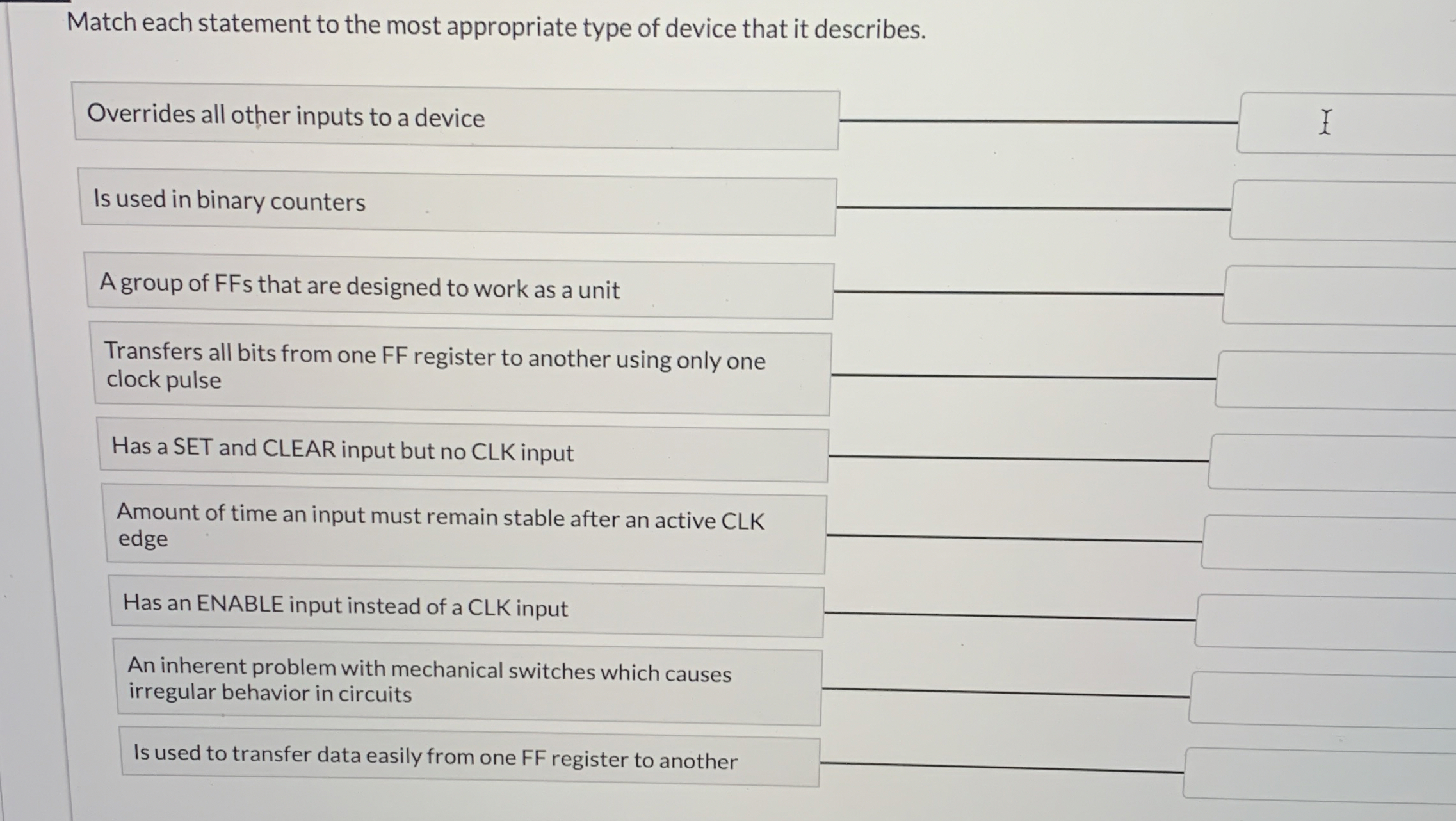 Match each statement to the most appropriate type